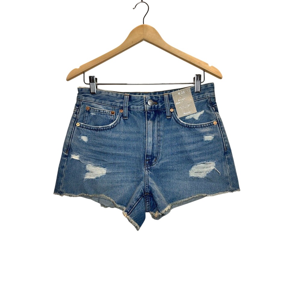 Madewell Relaxed Denim Shorts Womens 26 Blue Distressed Raw Hem ND697
